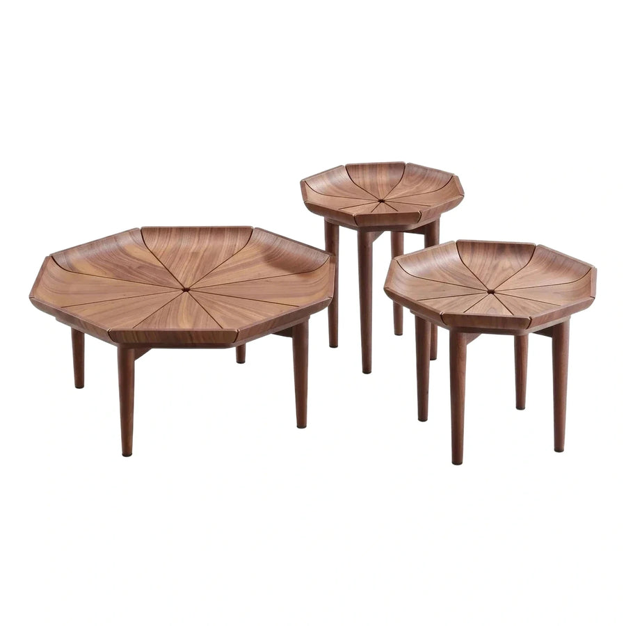 Modern Hexagonal Wood Nesting Coffee and Side Tables
