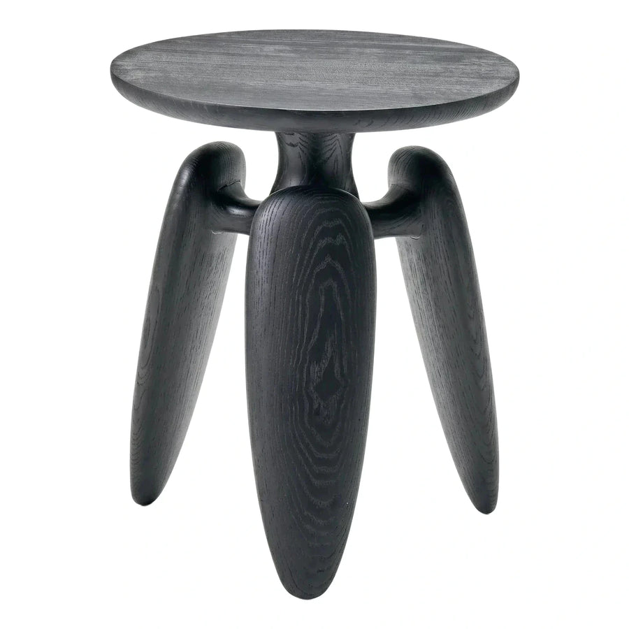 Sculptural Black Wood Three-Legged Side Table