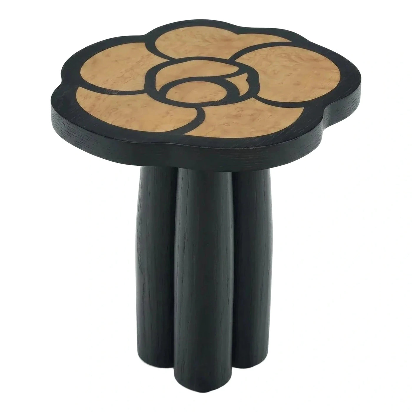 Sculptural Flower Shaped Wood Side Table Black Natural