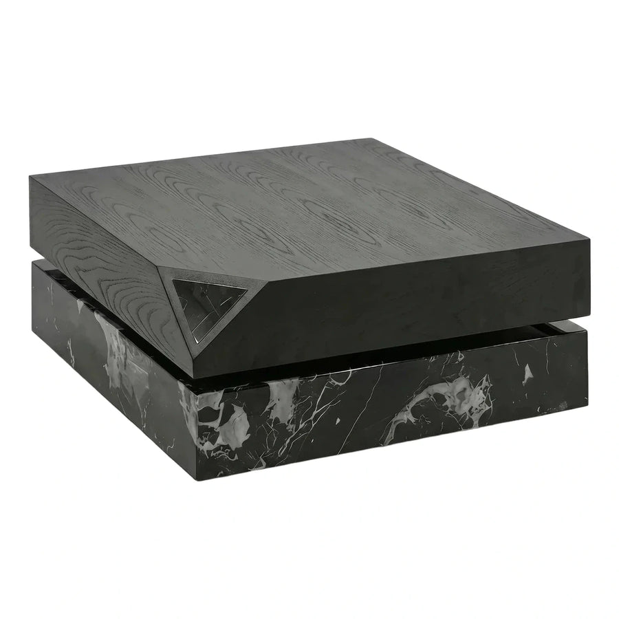 Modern Black Wood and Marble Square Coffee Table