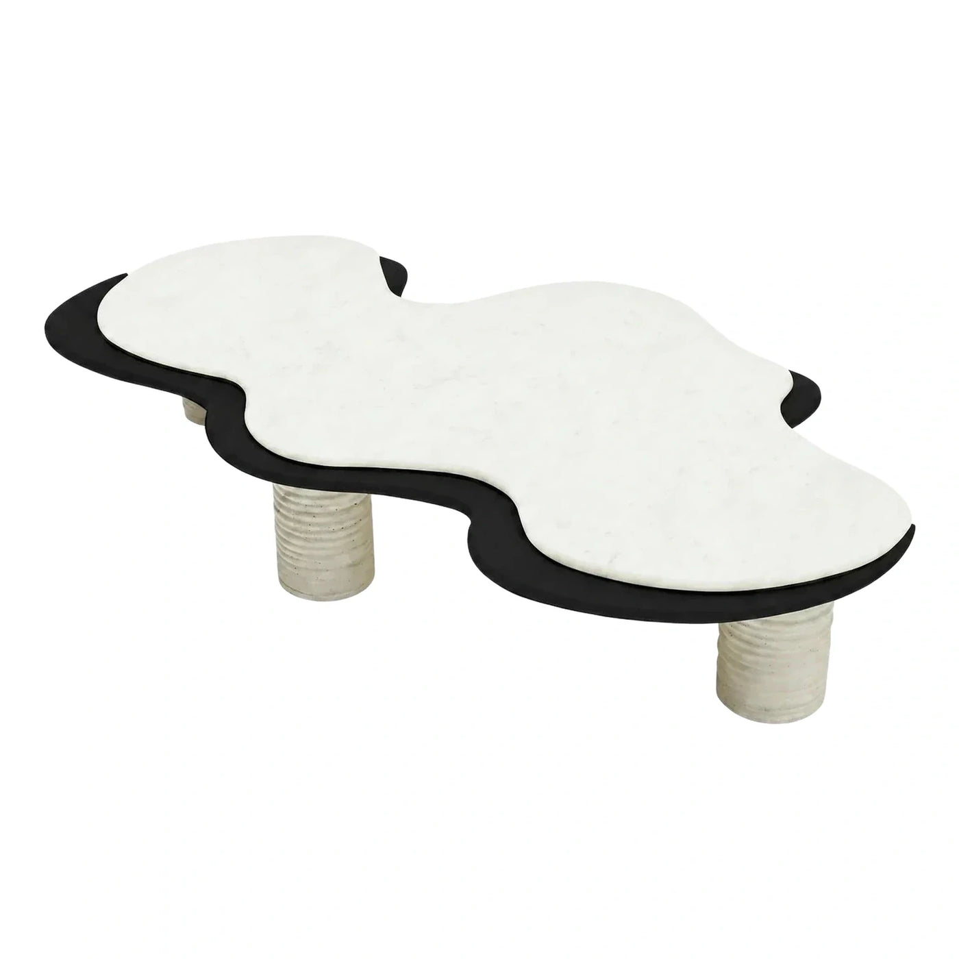 Sculptural White Marble Coffee Table with Black Edge