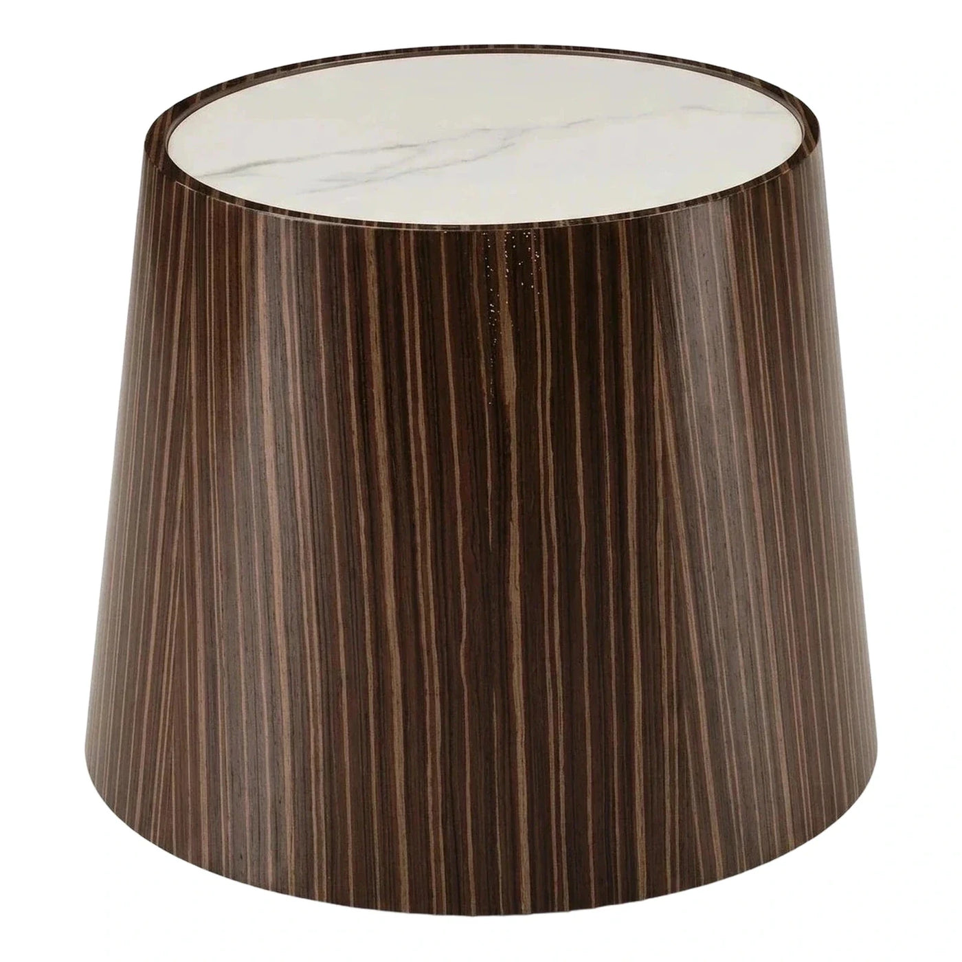 Round Tapered Wood Side Table with Marble Top