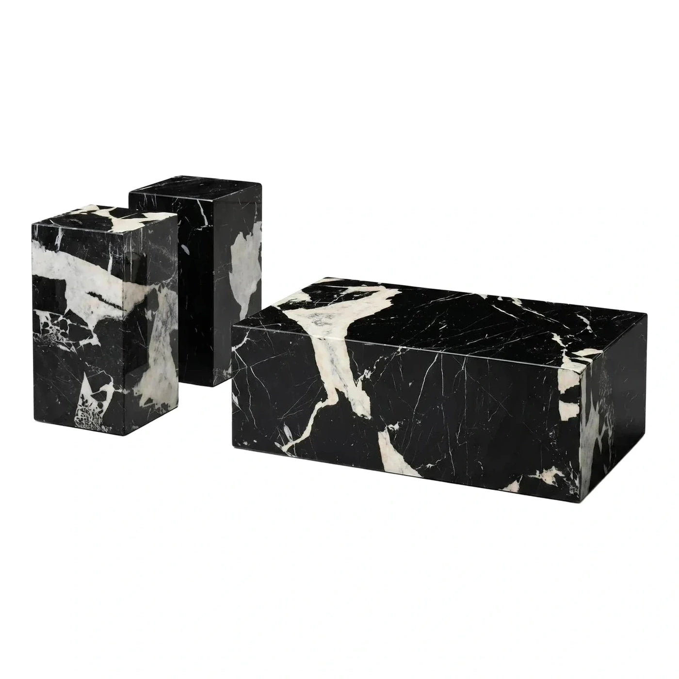 Black Marble Block Coffee Table and Side Tables
