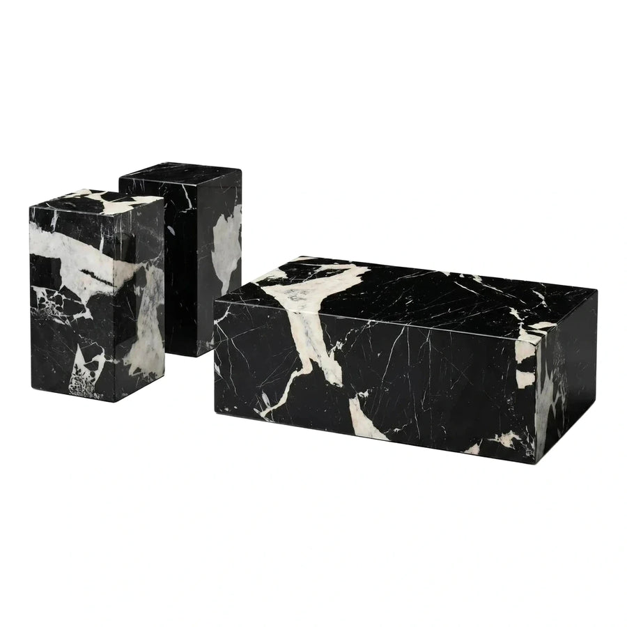 Black Marble Block Coffee Table and Side Tables