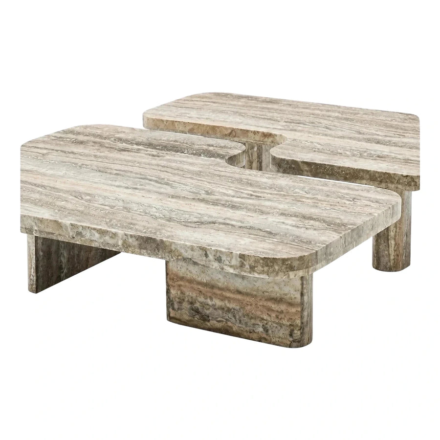 Beige Travertine Stone Nesting Coffee Table Set