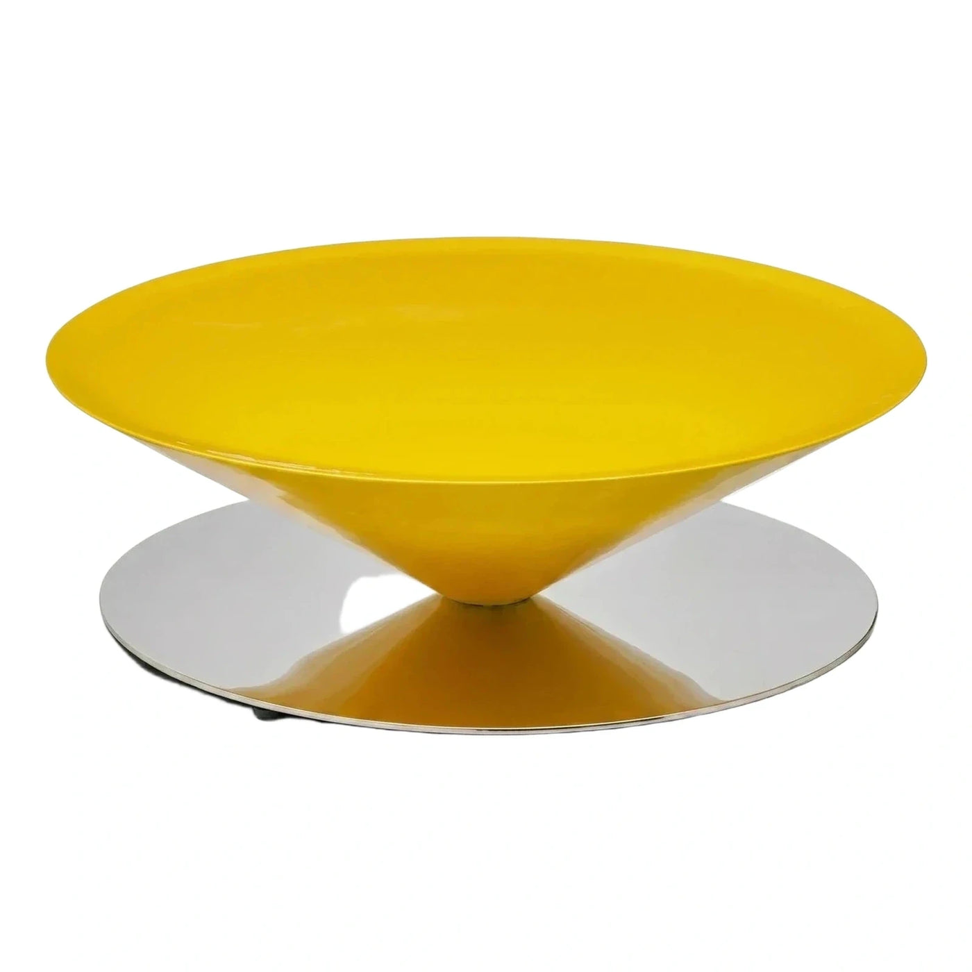 Modern Yellow Glossy Round Coffee Table Mirrored Base
