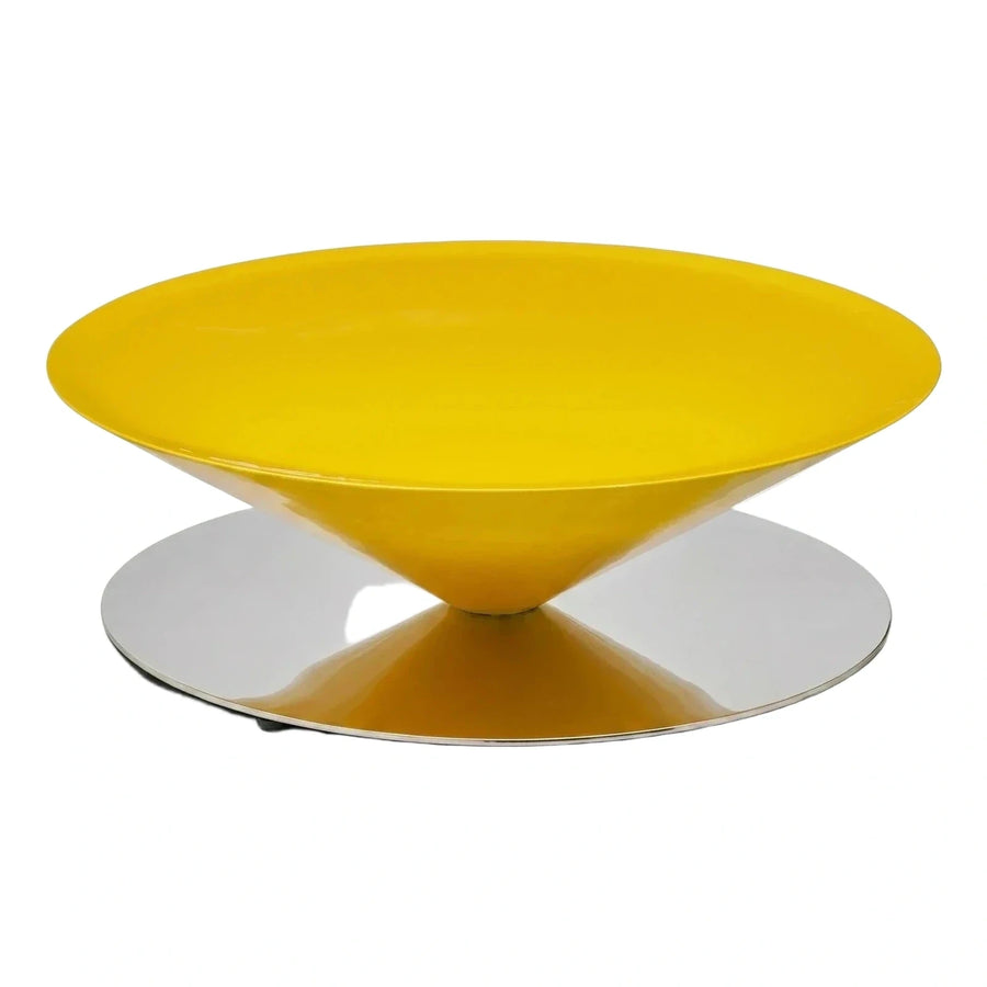 Modern Yellow Glossy Round Coffee Table Mirrored Base