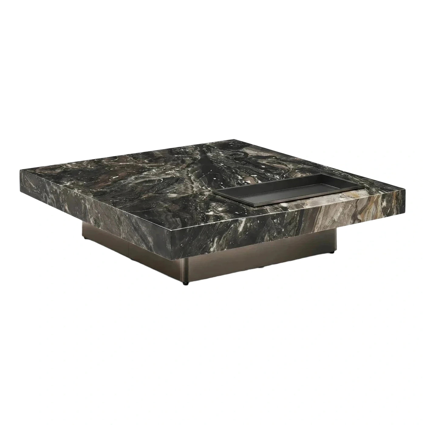 Square Dark Marble Coffee Table with Metal Base