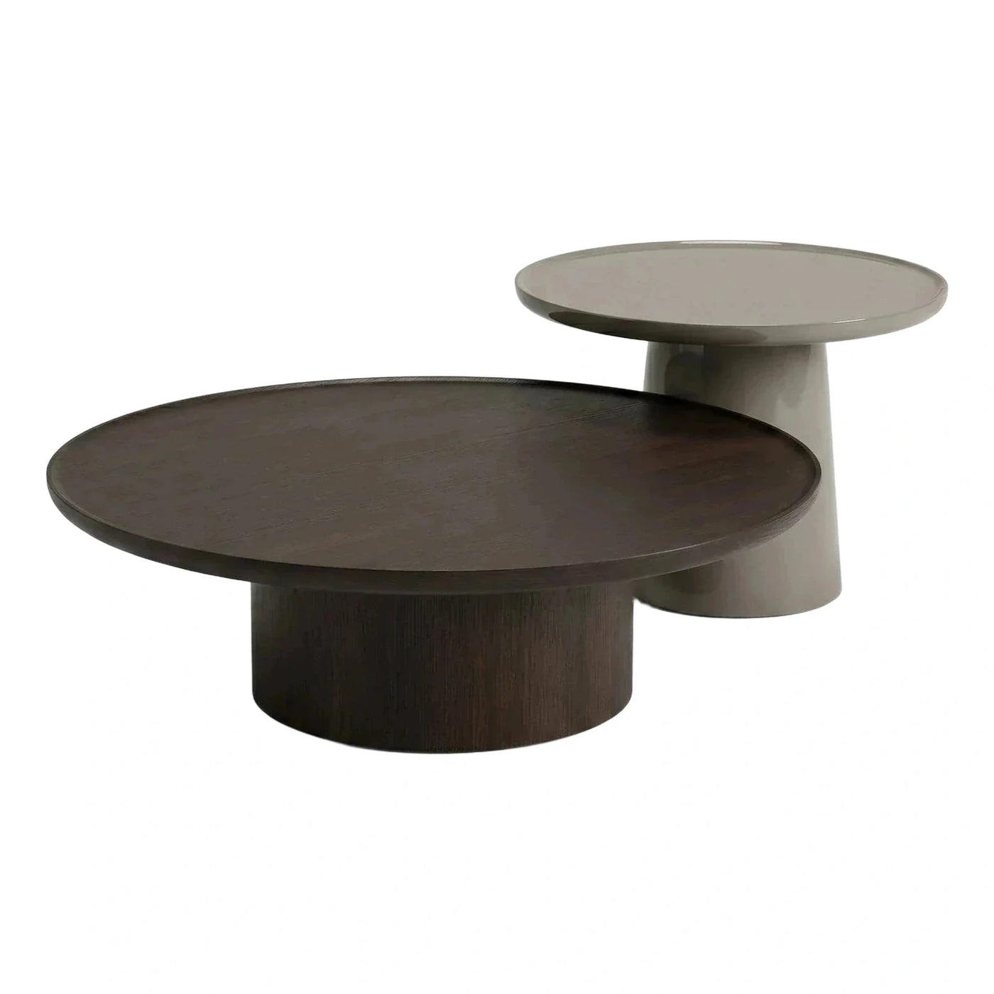 Modern Round Nesting Coffee Table Set Dark Wood Grey