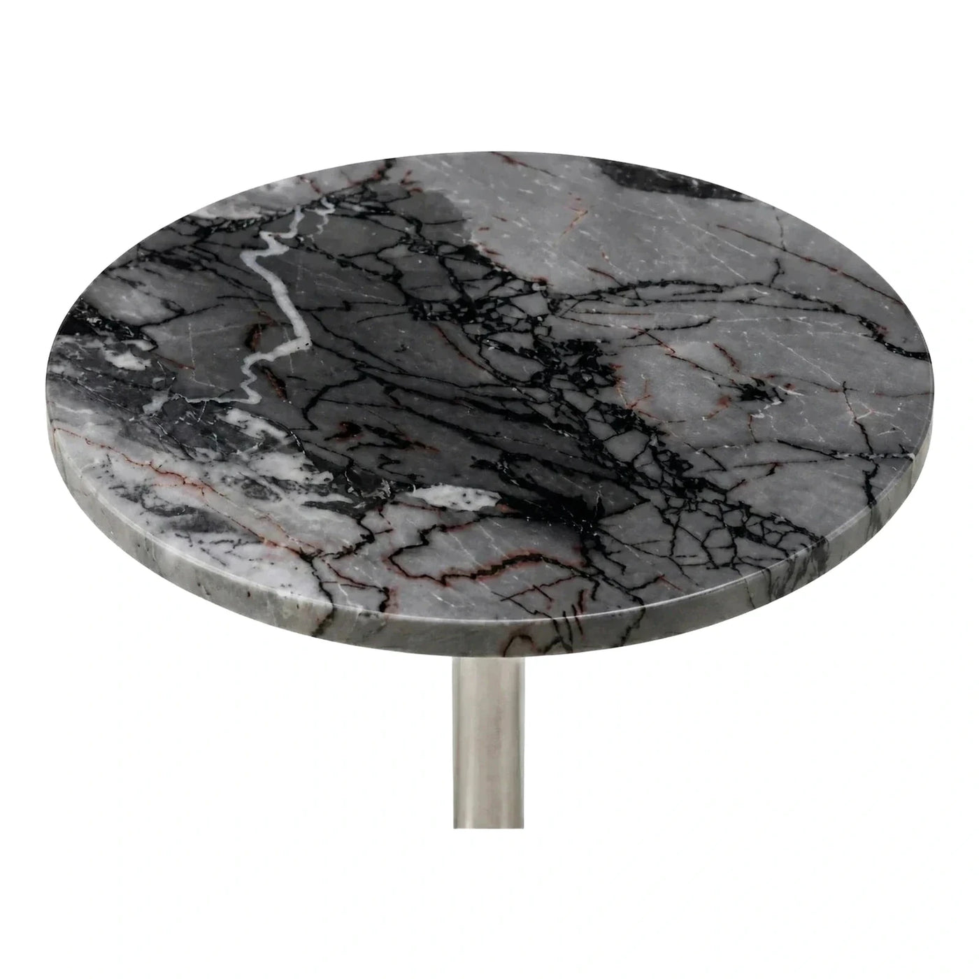 Round Grey Marble Top Side Table with Metal Base