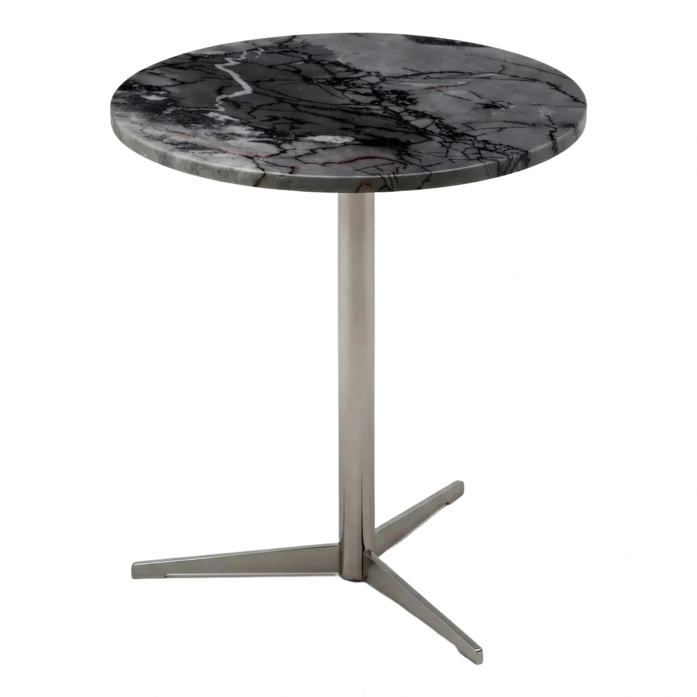 Round Grey Marble Side Table with Metal Base