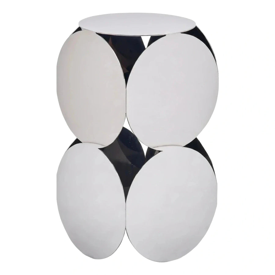 Modern Chrome Drum Side Table with Circular Motif