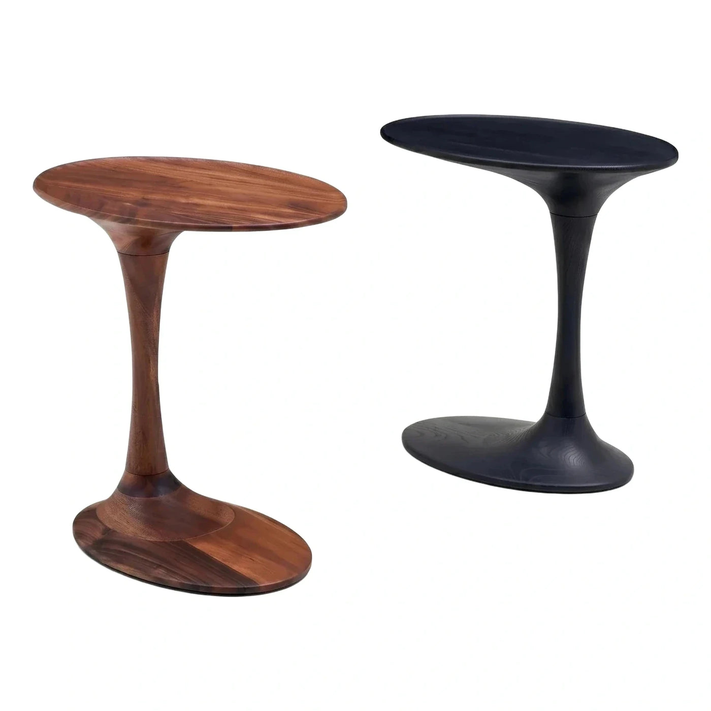 Modern Oval Wood Side Table Sculptural Base