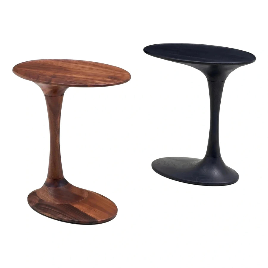 Modern Oval Wood Side Table Sculptural Base