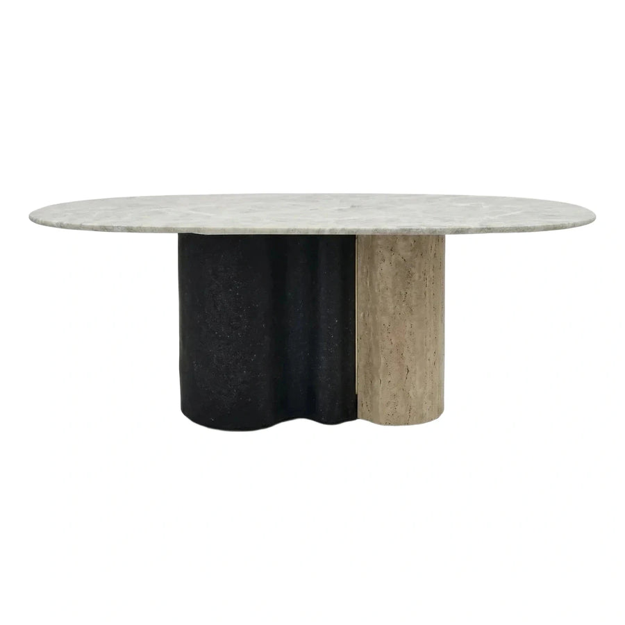 Oval Marble Coffee Table with Sculptural Dual Stone Base