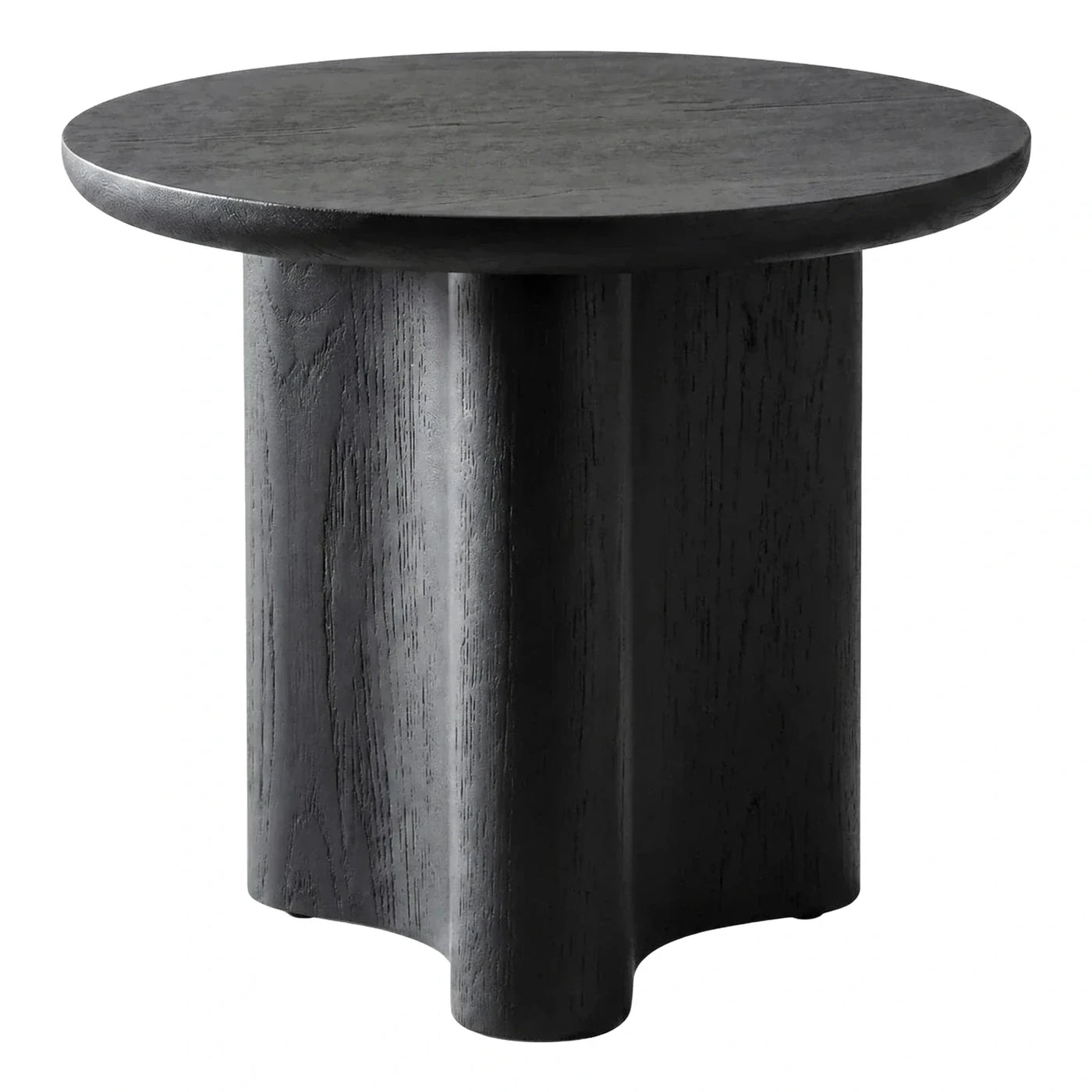 Modern Black Wood Round Sculptural Side Table