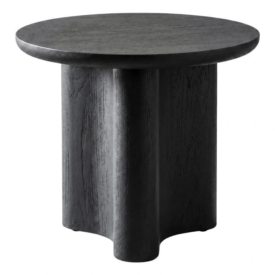 Modern Black Wood Round Sculptural Side Table