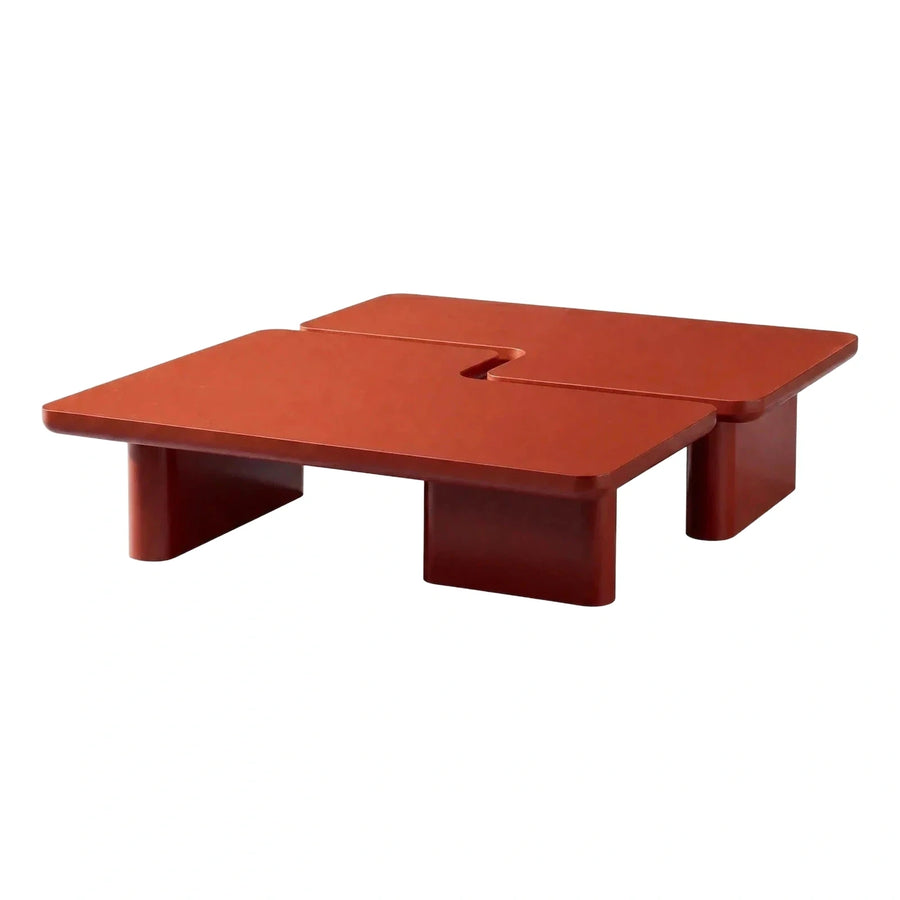 Modern Reddish Brown Interlocking Wood Coffee Table