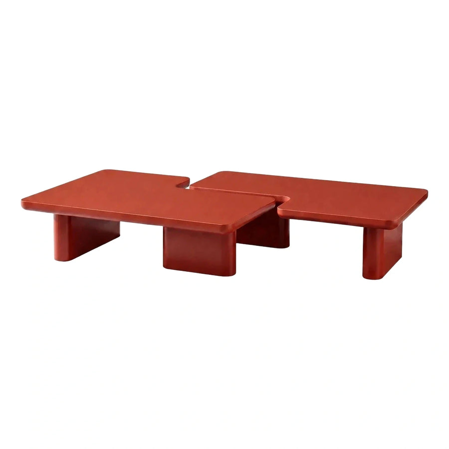 Modern Matte Red Modular Coffee Table Set