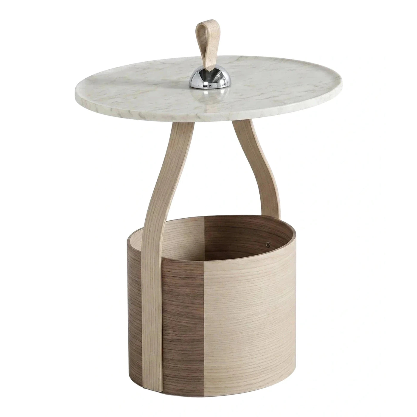 Round Marble Side Table with Central Handle and Storage