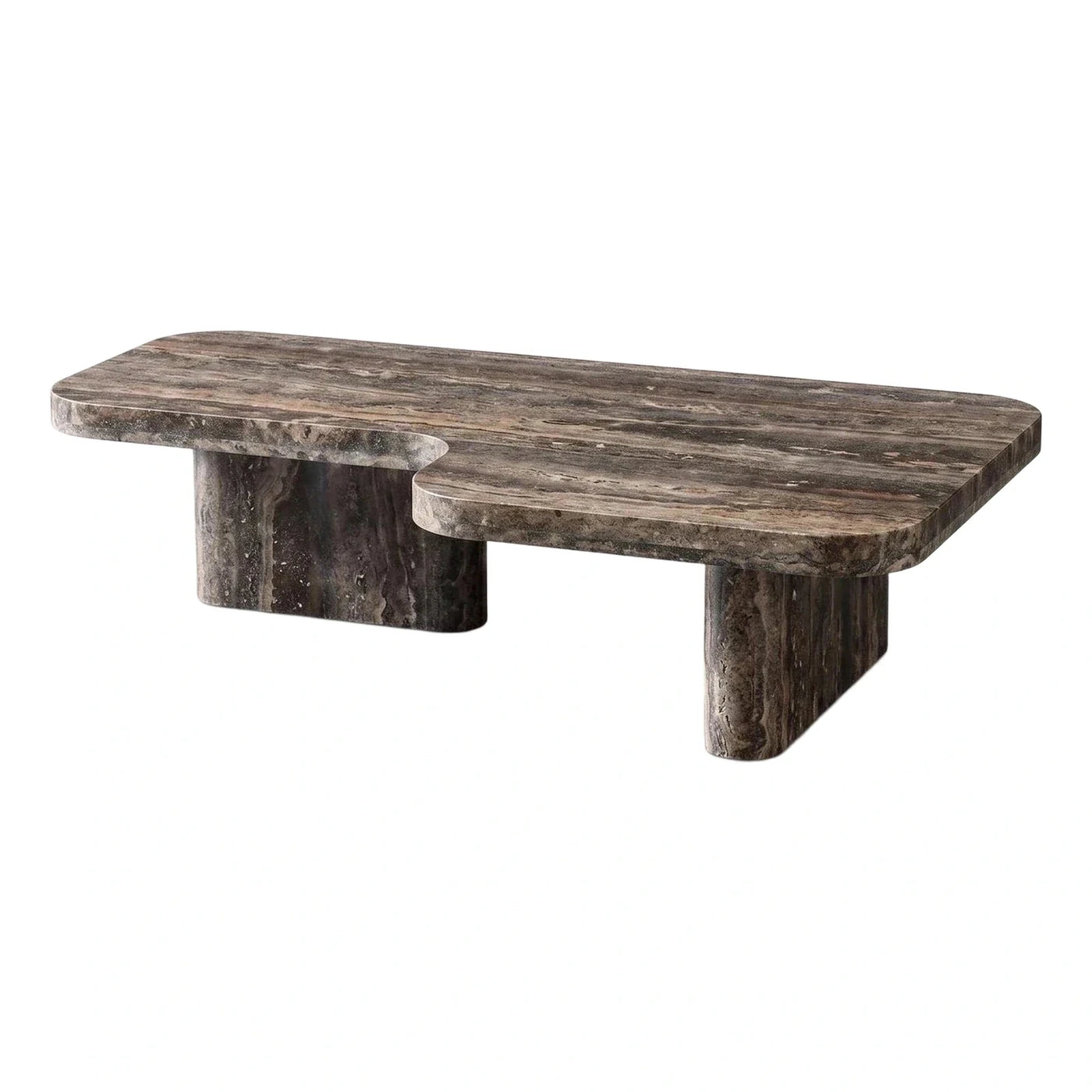 Sculptural Brown Stone Coffee Table with Block Legs