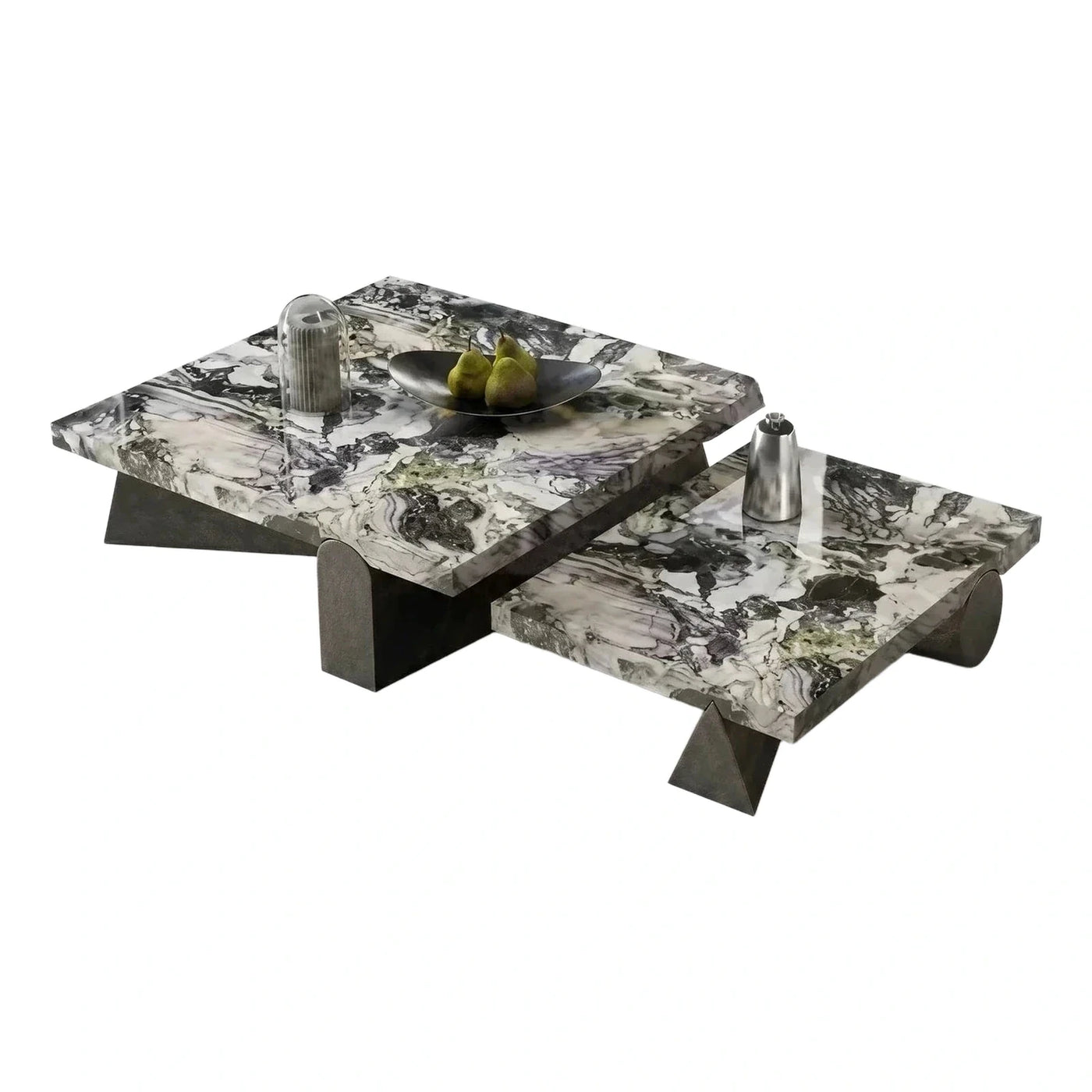 Modern Marble Top Coffee Table Set Geometric Base