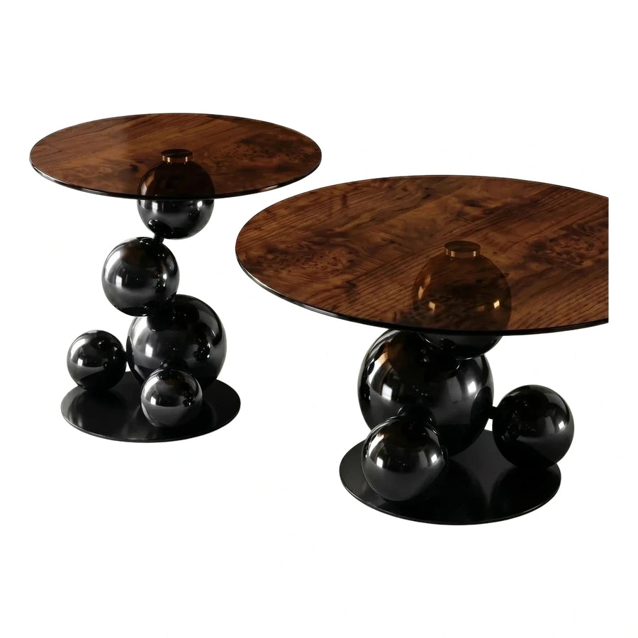 Set of Two Modern Round Tables with Sphere Bases