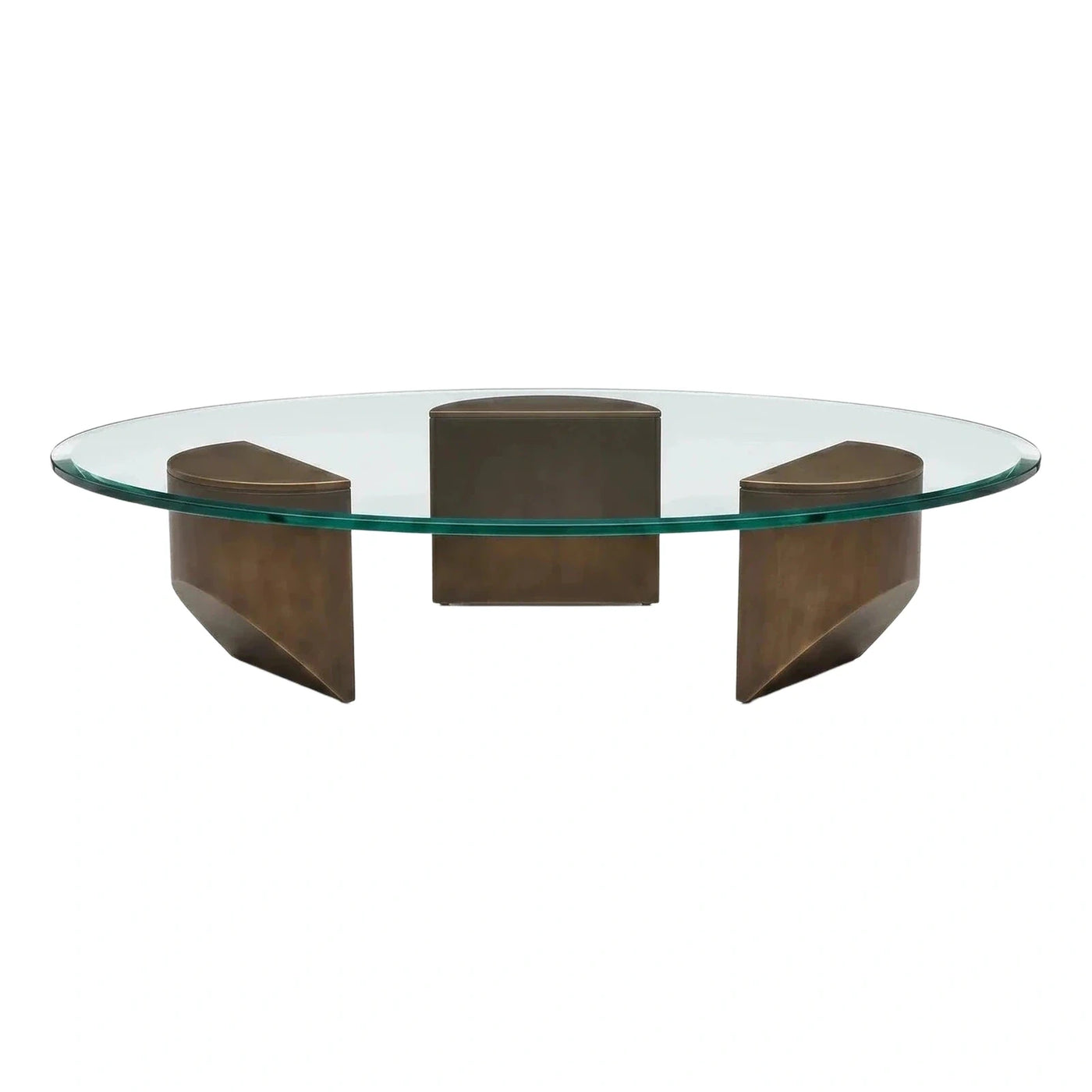 Modern Oval Glass Coffee Table with Wooden Base