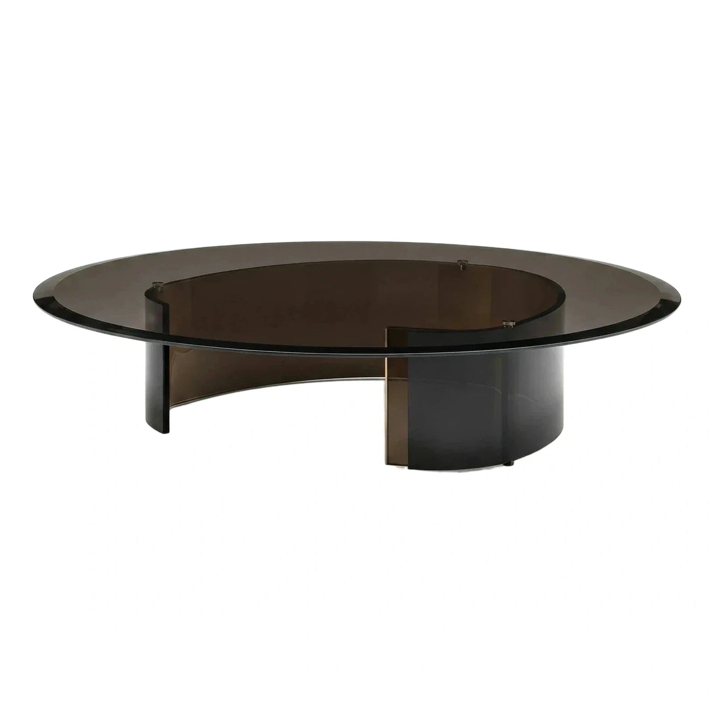 Oval Dark Translucent Coffee Table with Curved Base