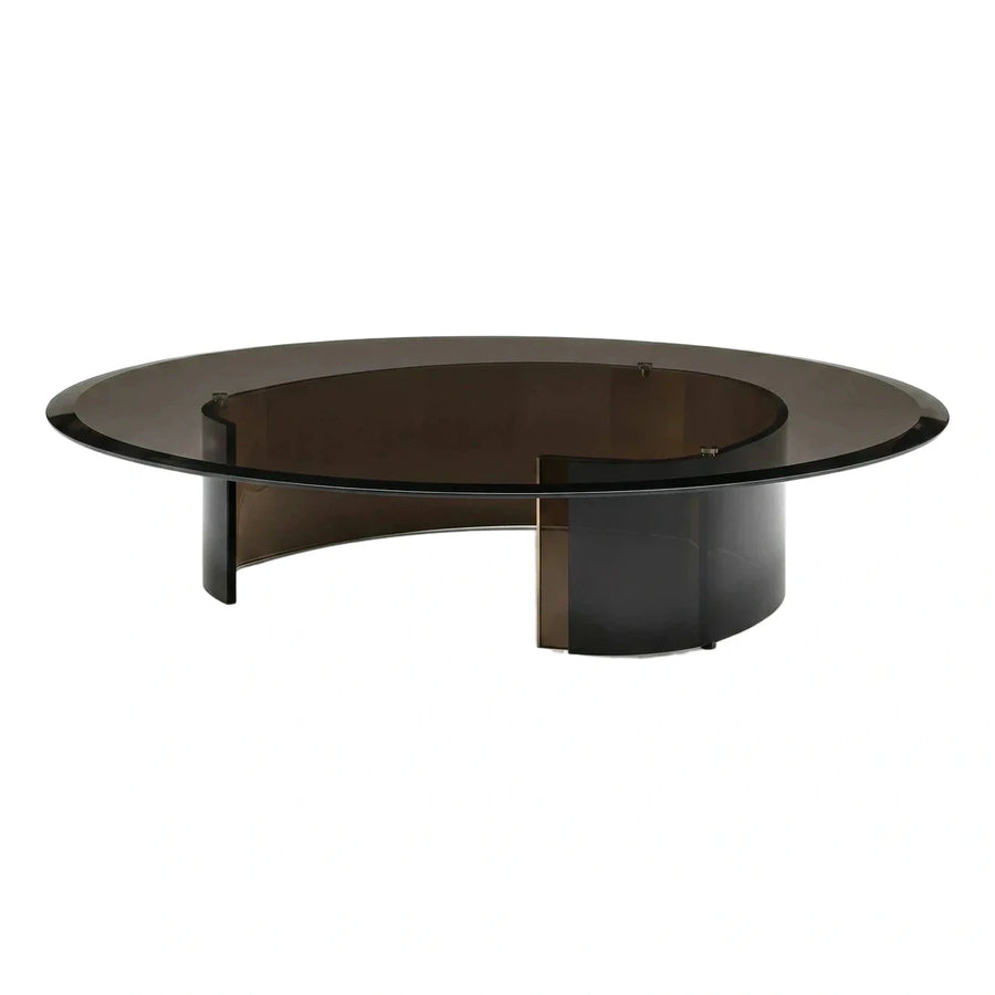 Oval Dark Translucent Coffee Table with Curved Base
