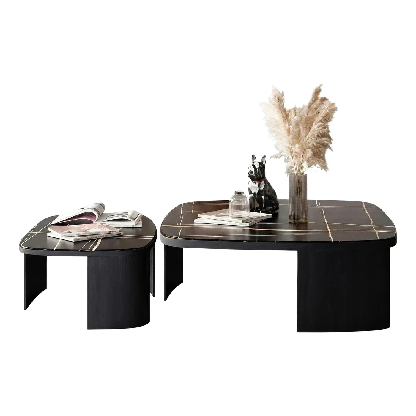 Modern Black Marble Top Coffee and Side Table Set