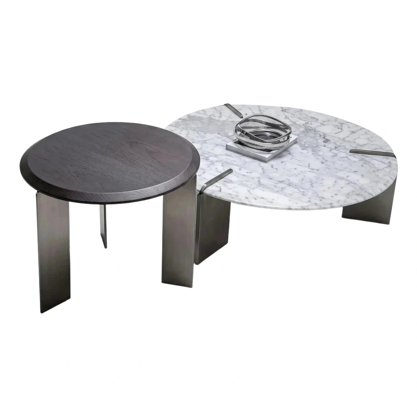 Modern Marble and Wood Nesting Coffee Table Set