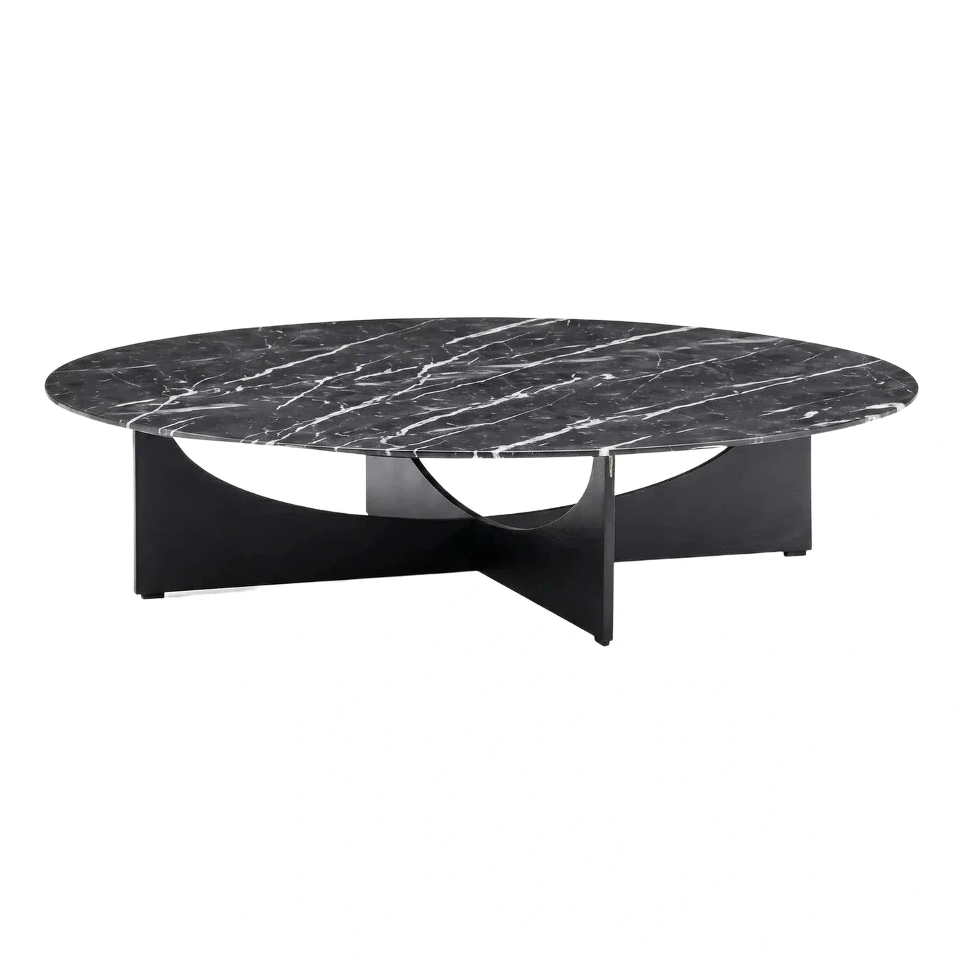 Round Black Marble Coffee Table with Curved Base