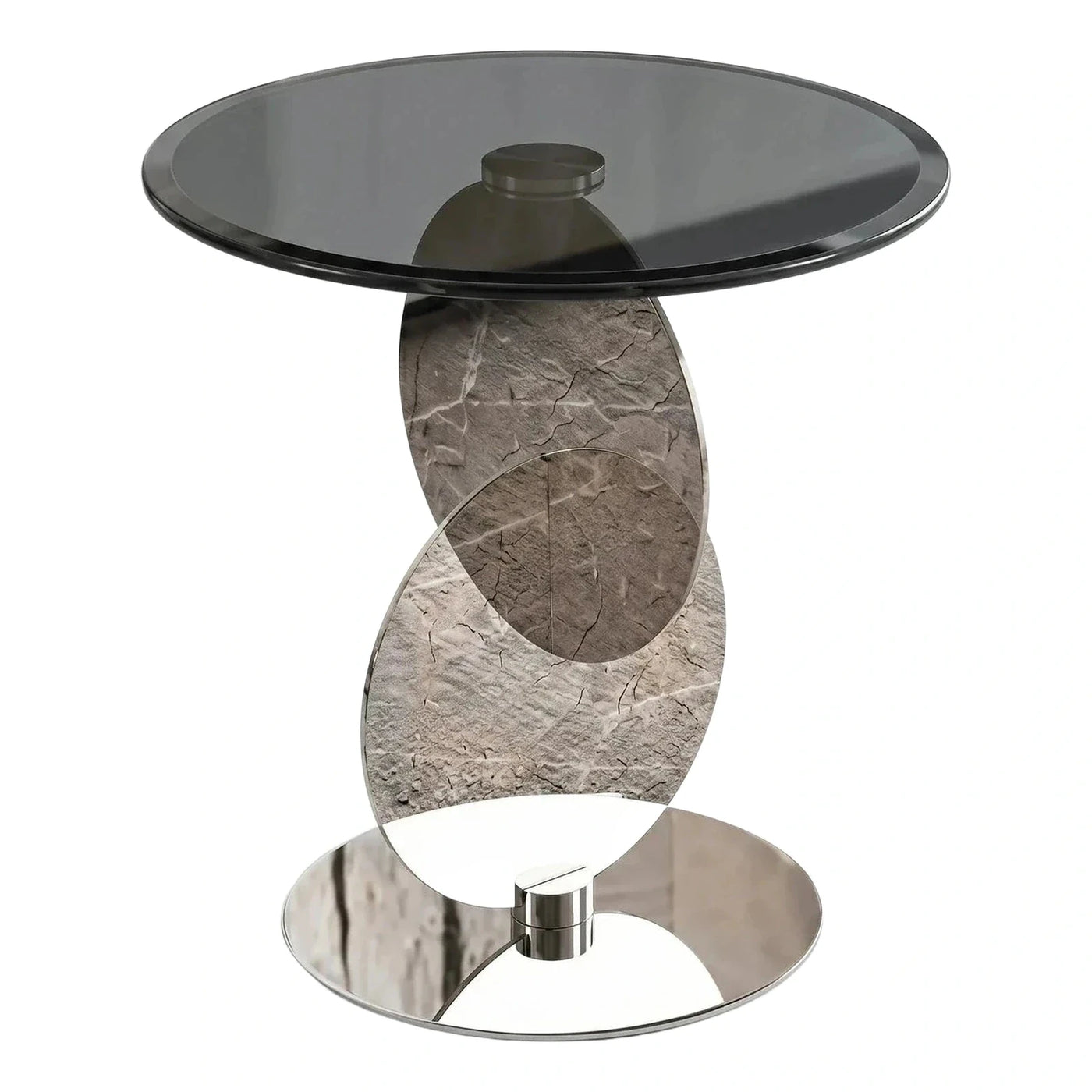 Modern Round Smoked Glass Side Table with Sculptural Base