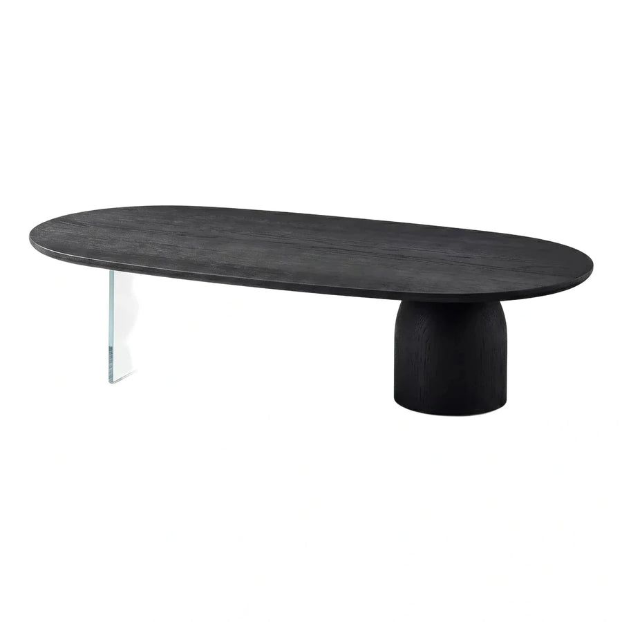 Modern Black Oval Coffee Table with Glass Support