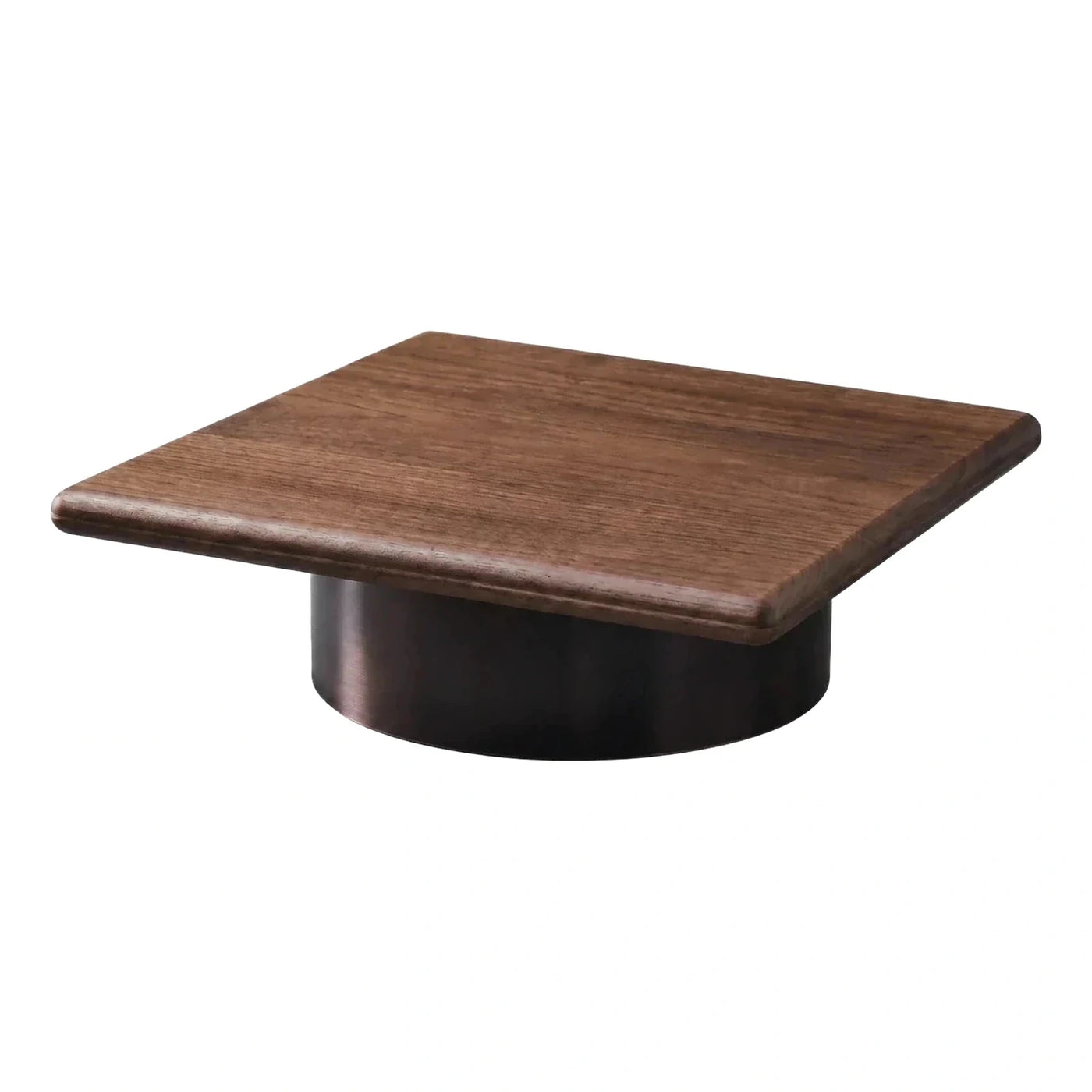 Square Walnut Wood Coffee Table with Metal Base