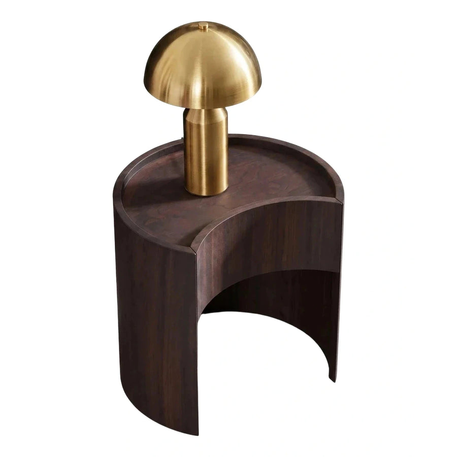 Dark Wood Crescent Side Table with Tray Top