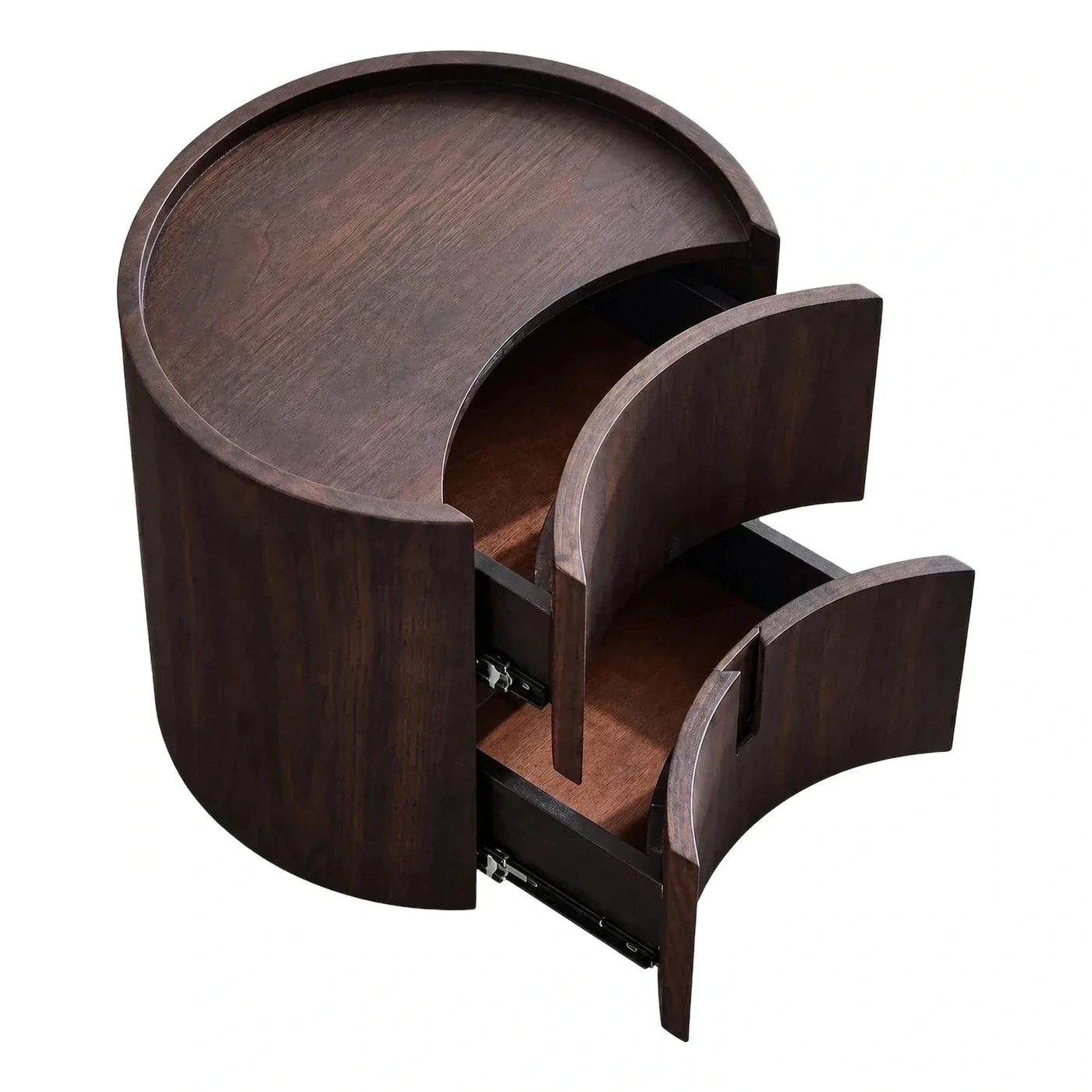 Dark Wood Cylindrical Side Table with Drawers