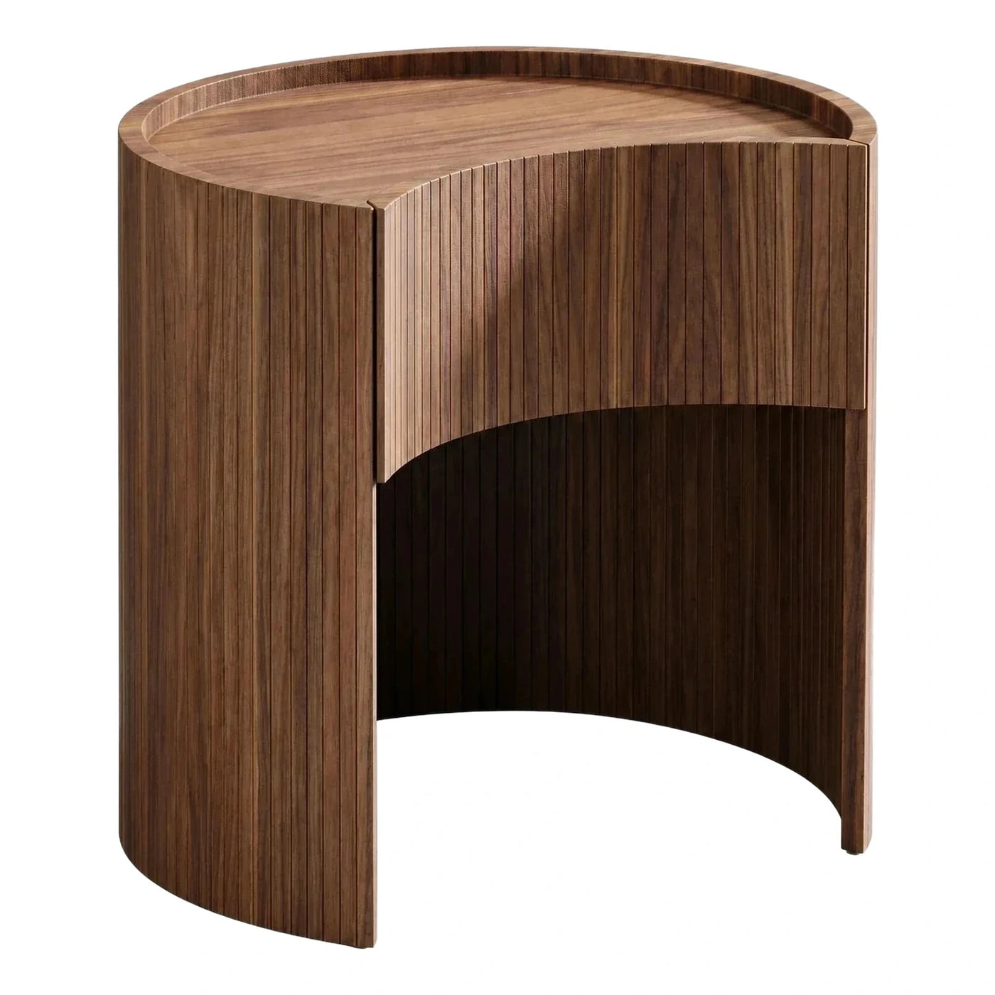 Modern Fluted Wood Curved Side Table