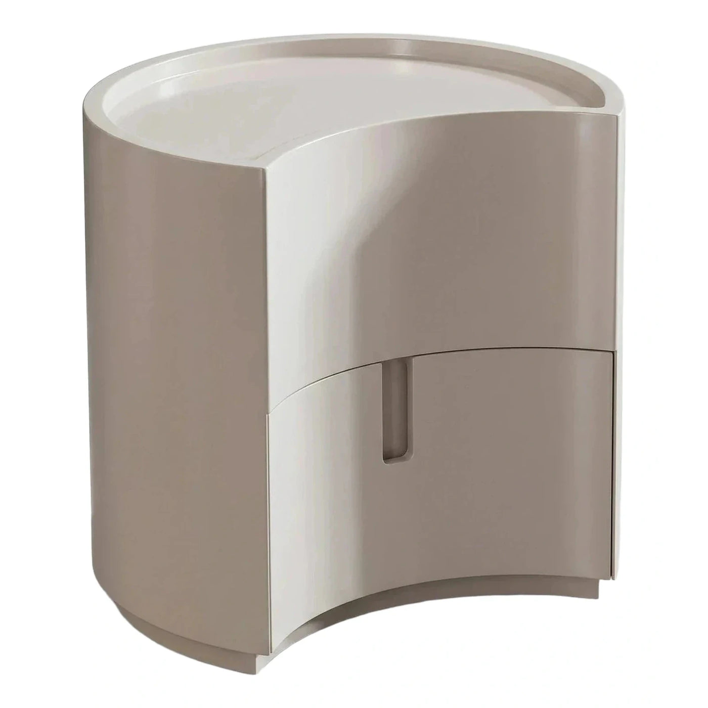 Curved Beige Side Table with Drawer and Tray Top