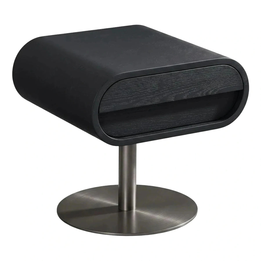 Modern Black Wood Pedestal Side Table with Storage