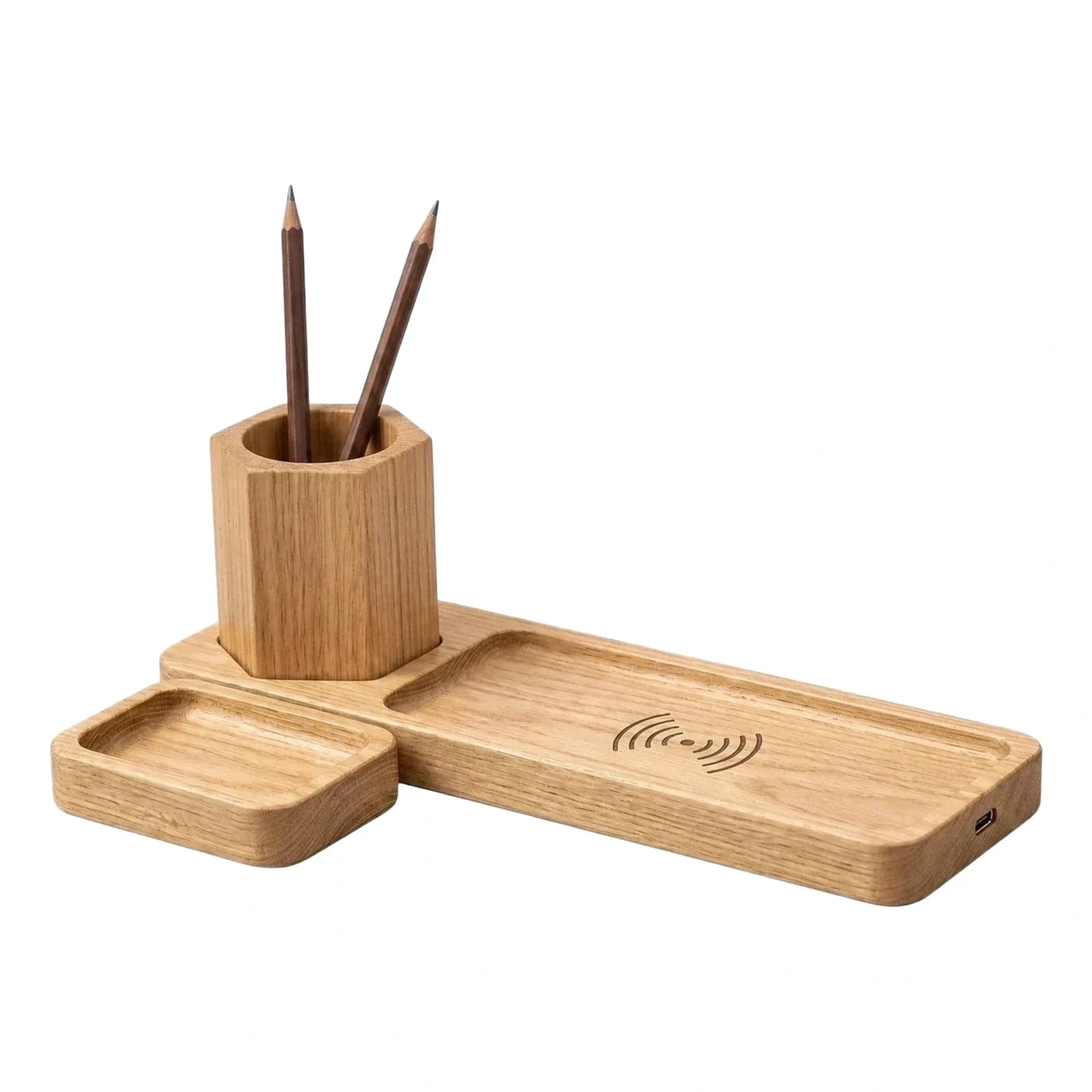 Minimalist Wood Desk Organizer with Wireless Charger