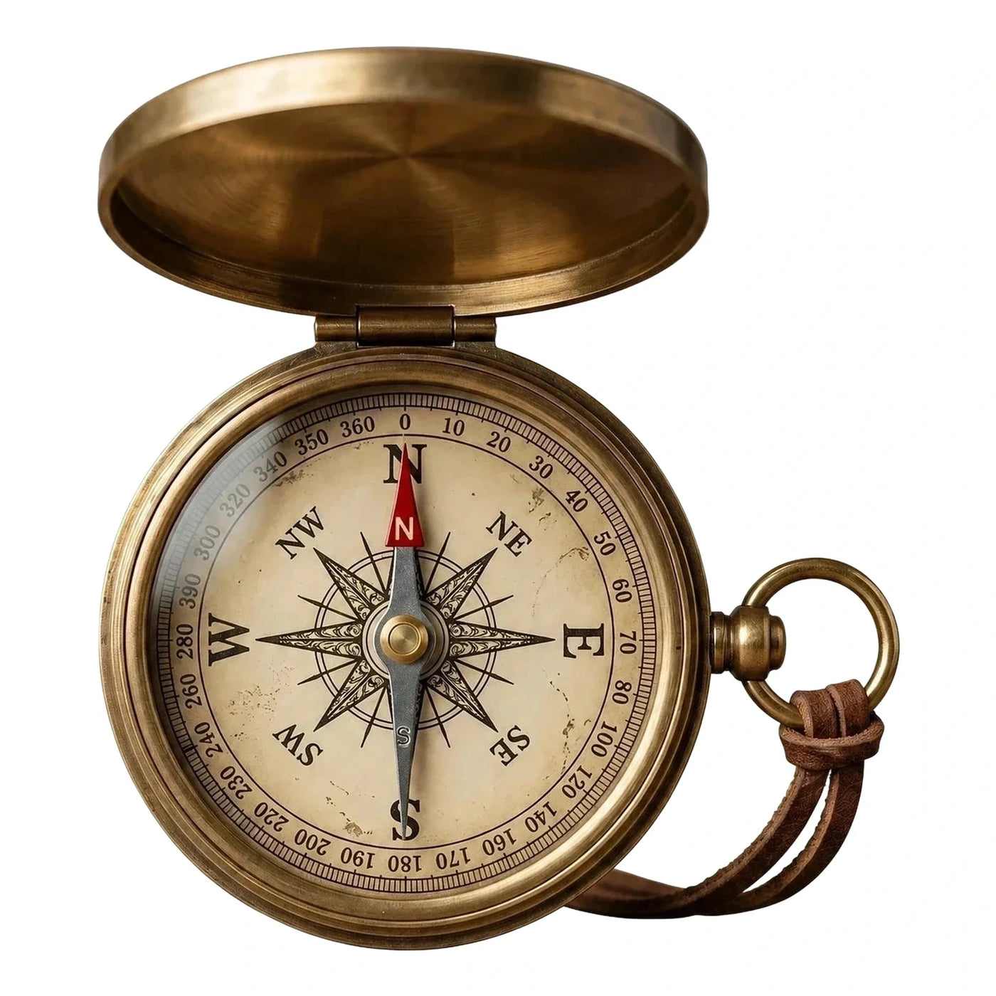 Vintage Brass Pocket Compass with Leather Strap