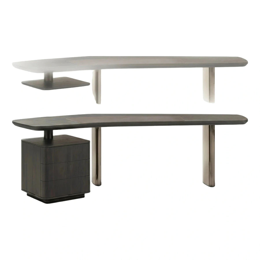 Modern Executive Desk with Leather Inlay and Pedestal