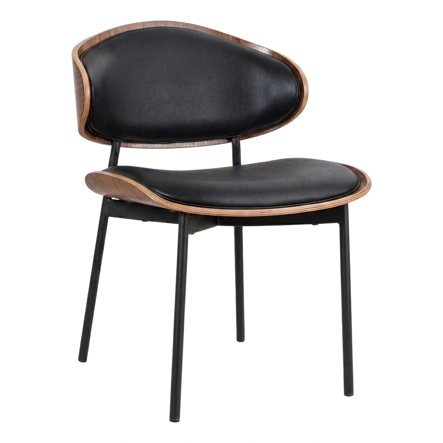 Modern Black Leather Dining Chair with Wood Frame