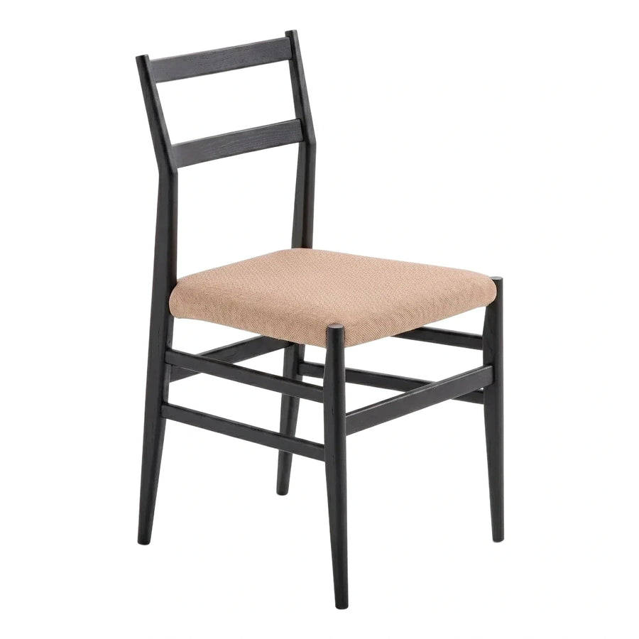 Modern Black Wood Dining Chair with Beige Fabric Seat