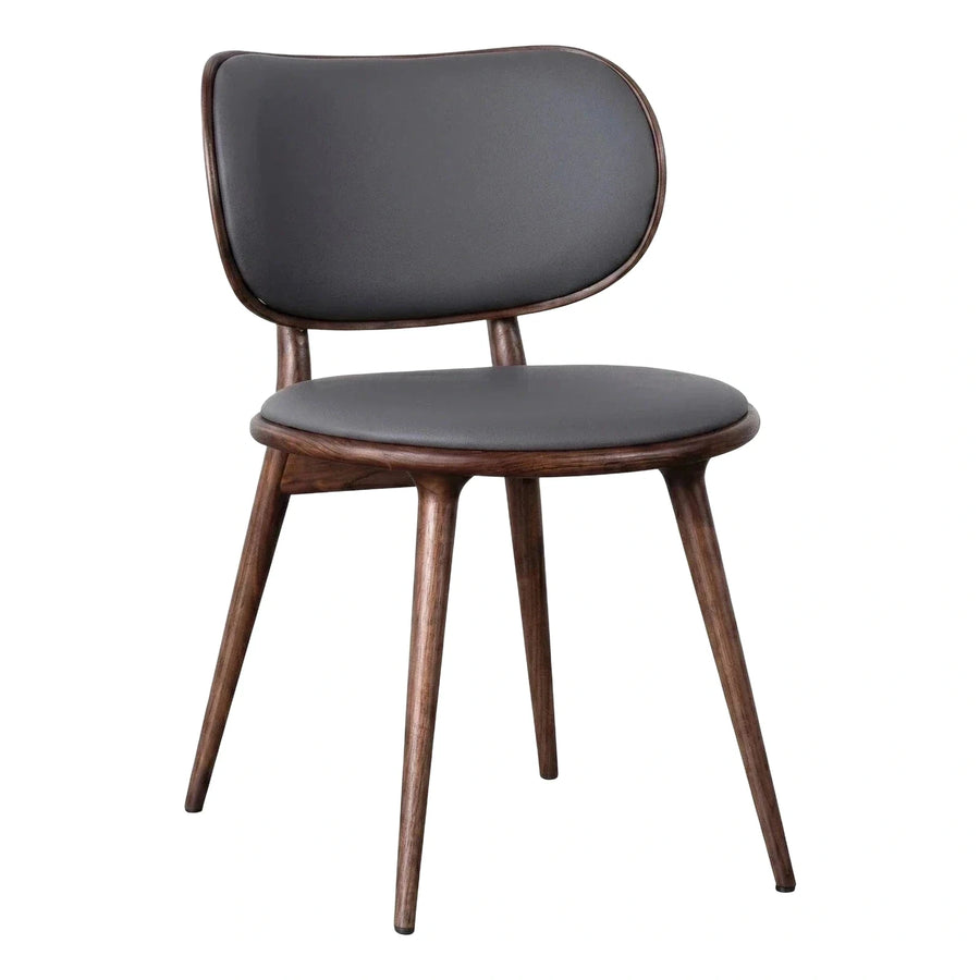 Mid-Century Modern Dark Wood Dining Chair with Grey Leather