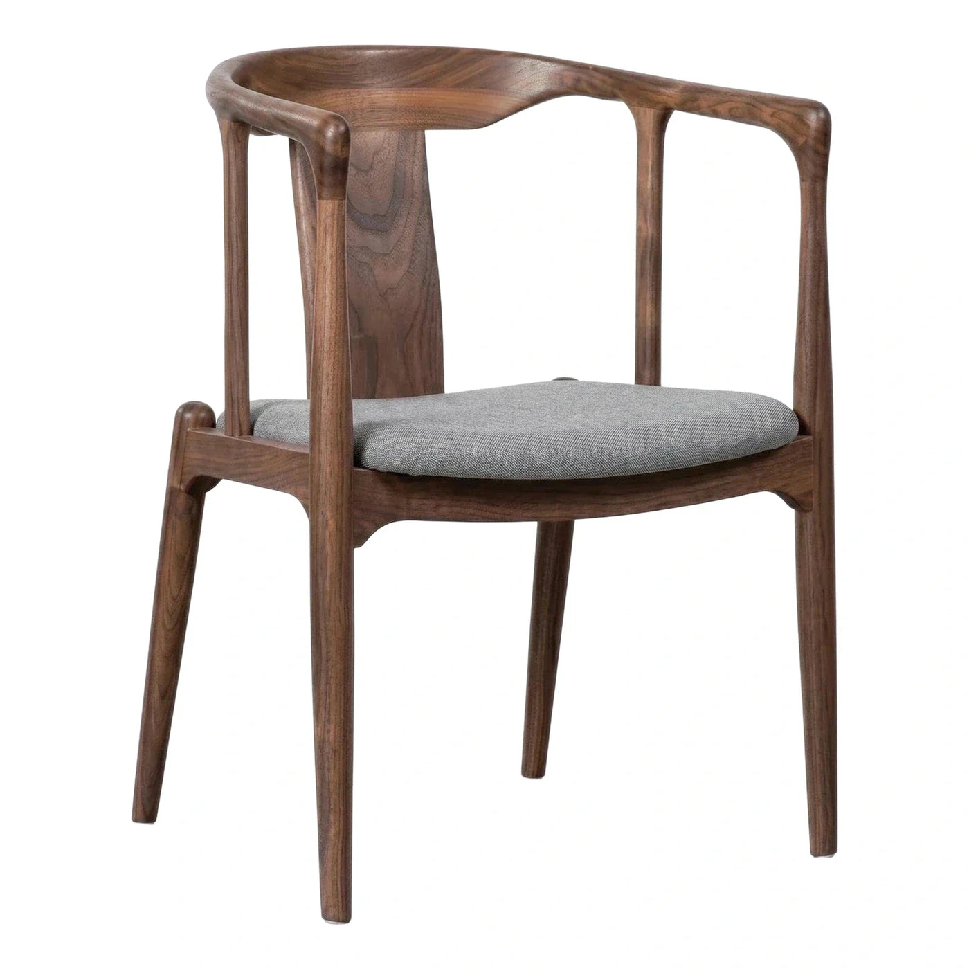 Modern Walnut Wood Dining Chair with Grey Seat
