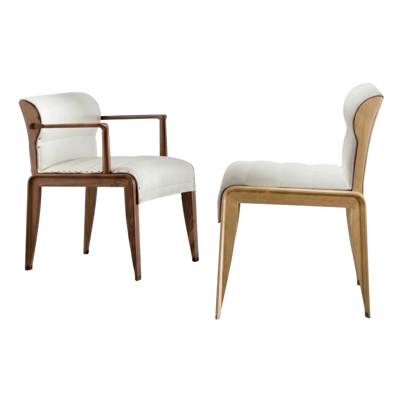 Modern Wood Frame Dining Chair with White Upholstery