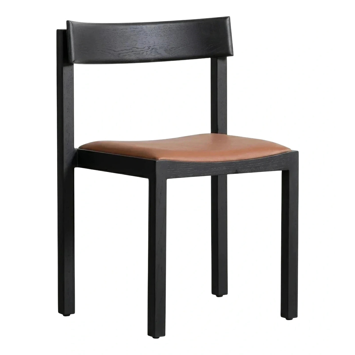 Modern Black Wood Dining Chair with Brown Leather Seat